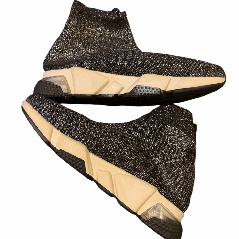 Balenciaga Women's Glitter Black Sock Sneakers